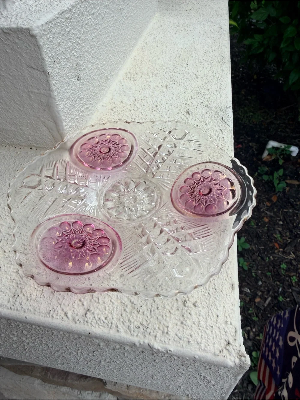 Vintage Hofbauer Byrdes Crystal Footed Cake Plate Pink Bird Medallions Germany